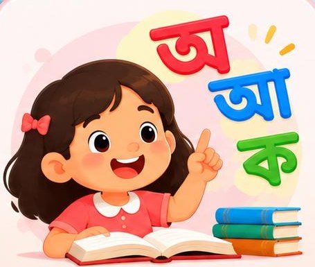 বাংলা বর্ণ শিখছে এমন একটি মেয়ে